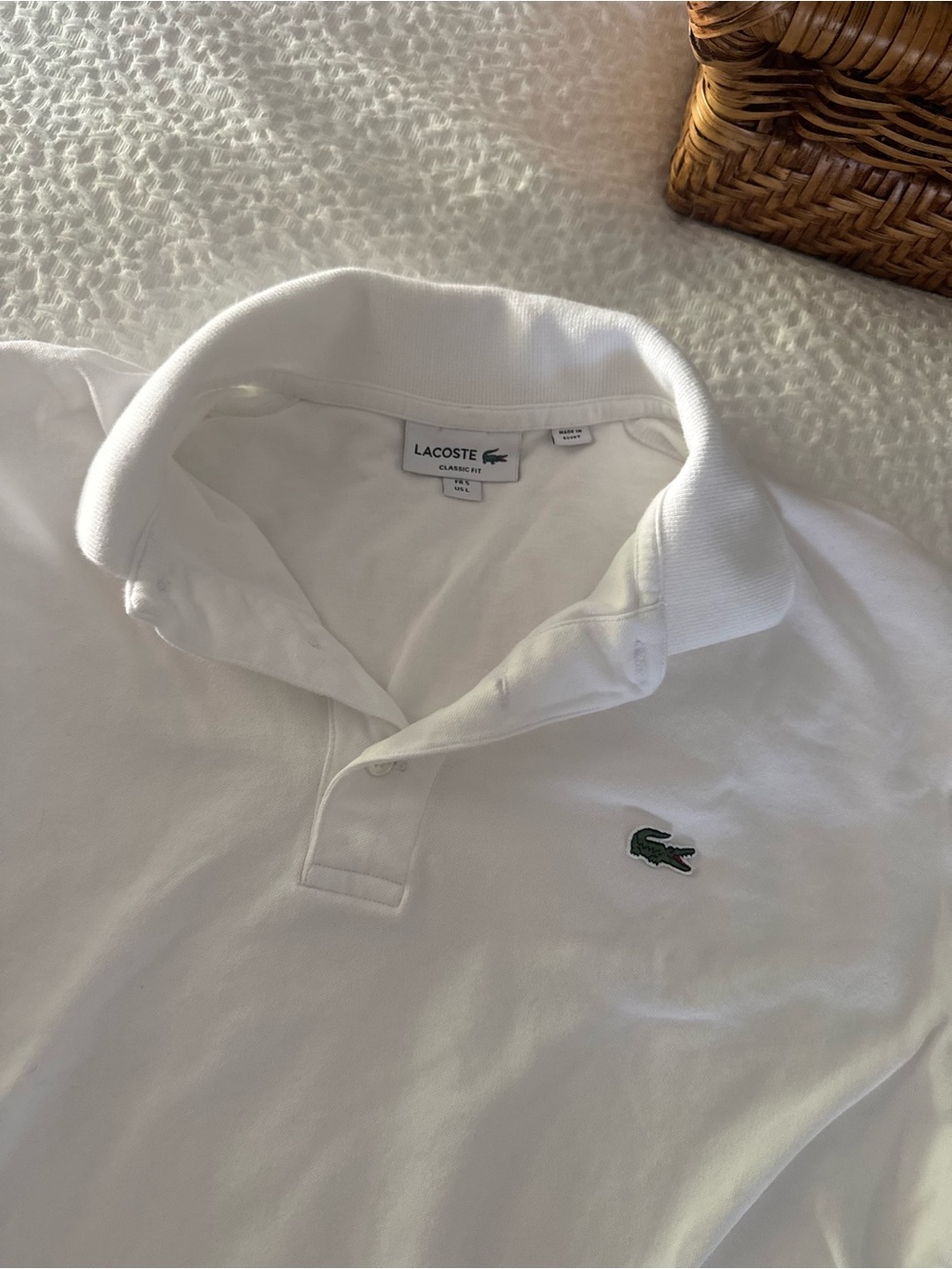 Lacoste Men’s White Polo with Green Crocodile Logo